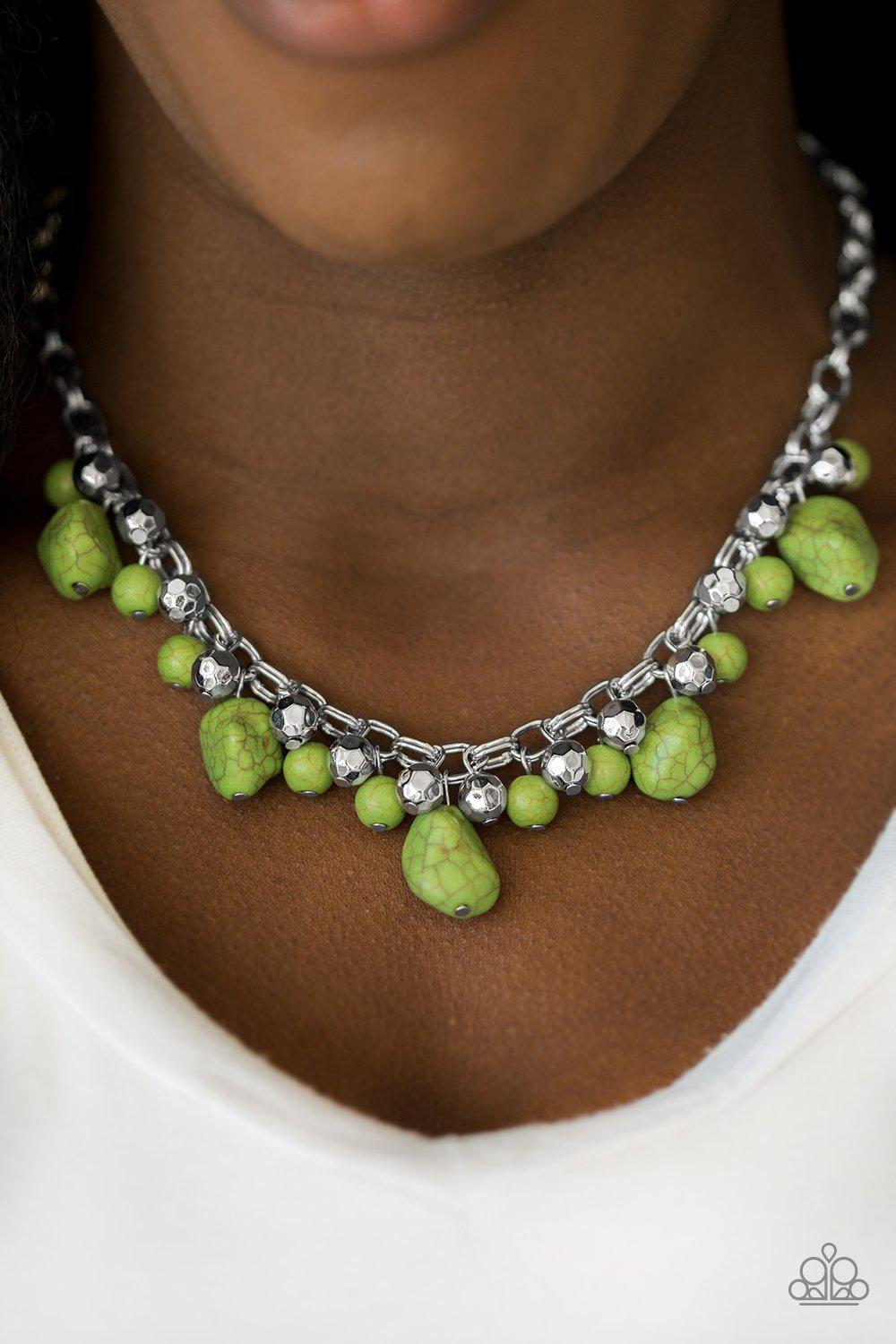 Paleo Princess Green Stone Necklace - Paparazzi Accessories - model -CarasShop.com - $5 Jewelry by Cara Jewels