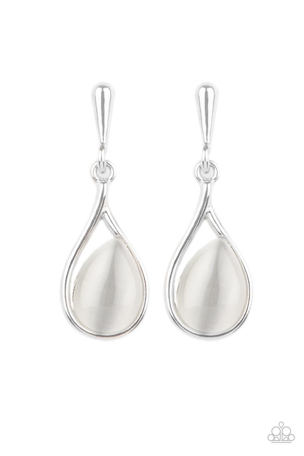 Pampered Glow Up White Cat&#39;s Eye Stone Earrings - Paparazzi Accessories- lightbox - CarasShop.com - $5 Jewelry by Cara Jewels