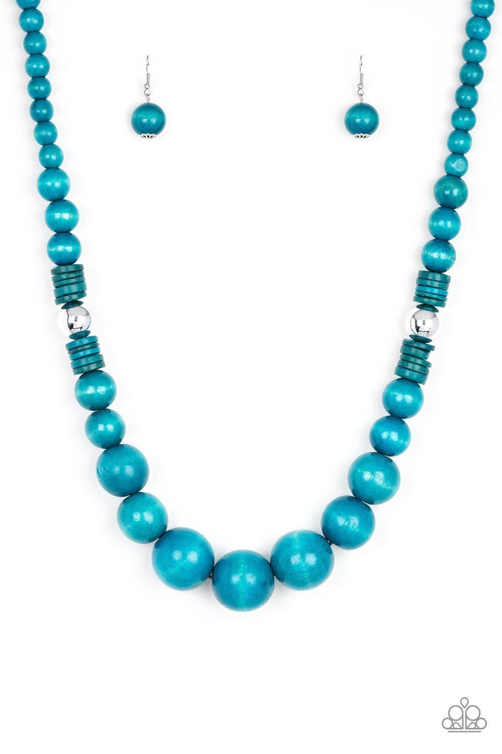 Panama Panorama Blue Wood Necklace - Paparazzi Accessories-CarasShop.com - $5 Jewelry by Cara Jewels