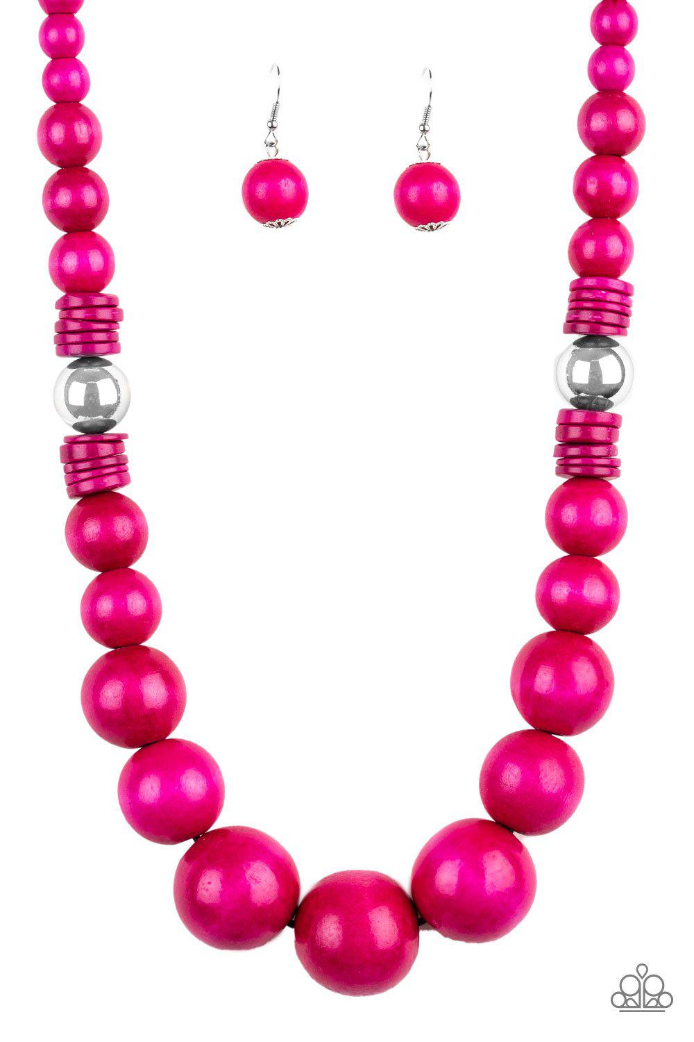 Panama Panorama Pink Wood Necklace and matching Earrings - Paparazzi Accessories-CarasShop.com - $5 Jewelry by Cara Jewels