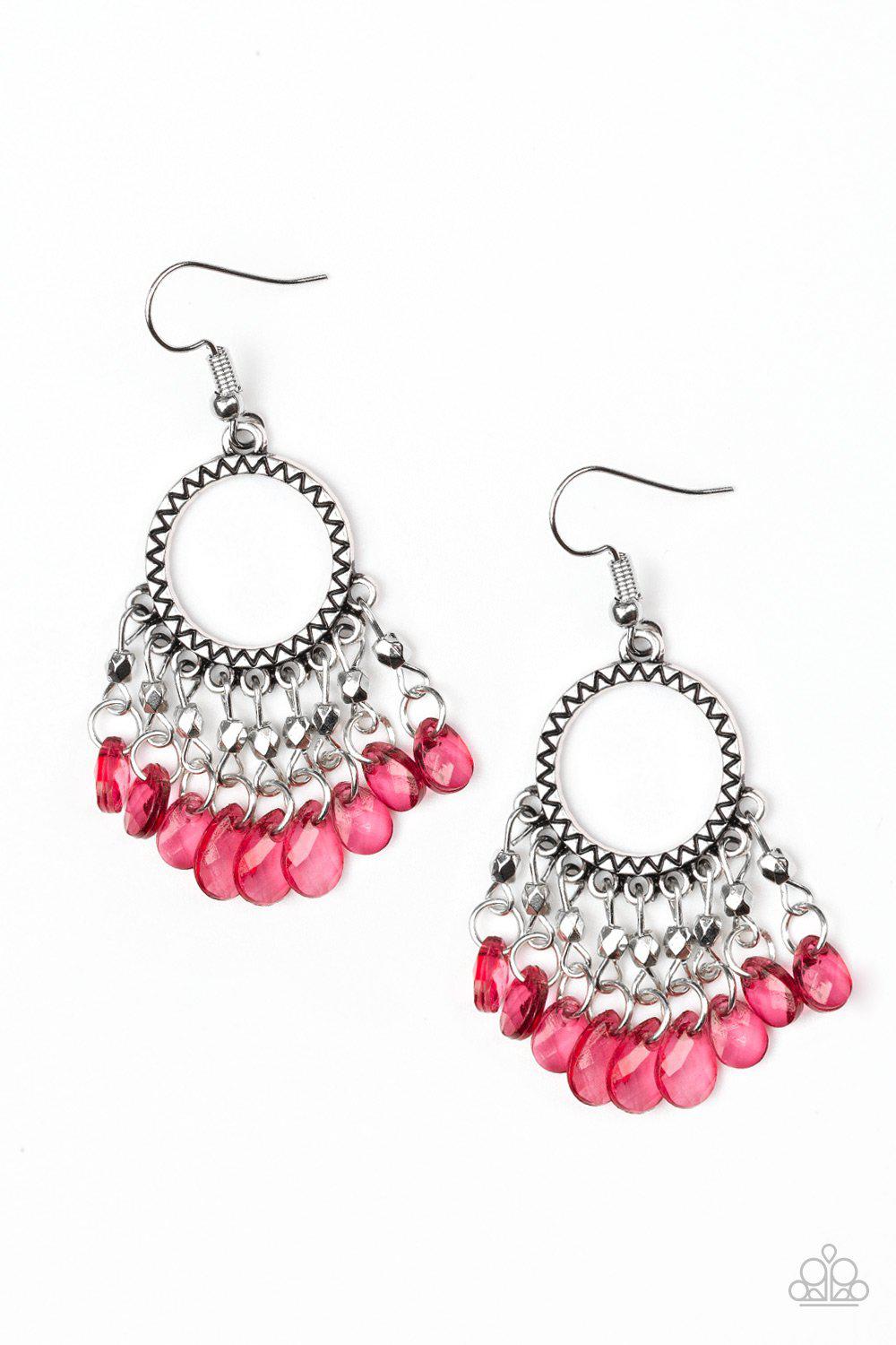 Paradise Palace Red Earrings - Paparazzi Accessories-CarasShop.com - $5 Jewelry by Cara Jewels