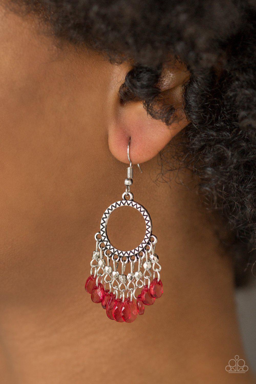 Paradise Palace Red Earrings - Paparazzi Accessories-CarasShop.com - $5 Jewelry by Cara Jewels