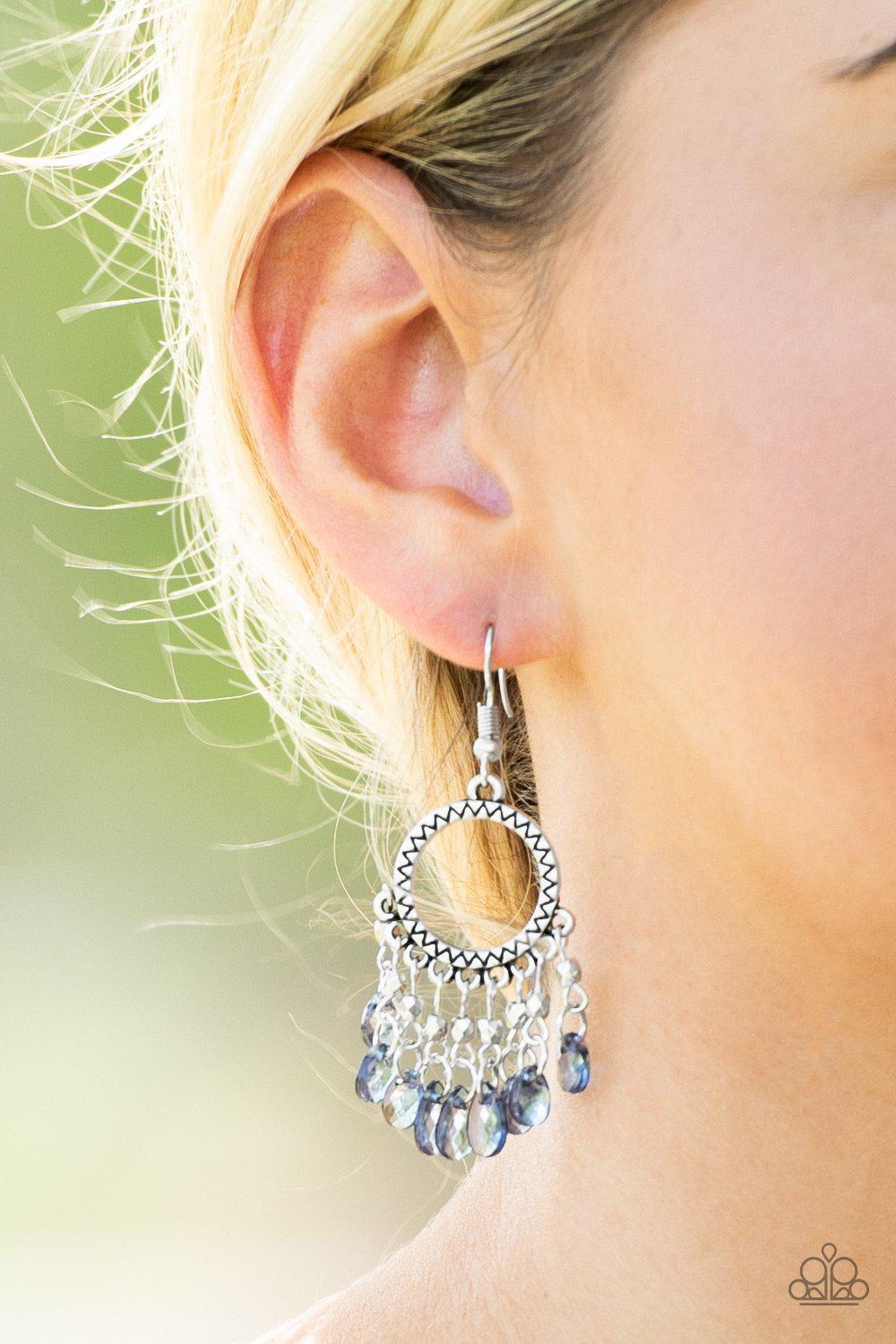 Paradise Palace Silver and Blue Earrings - Paparazzi Accessories-CarasShop.com - $5 Jewelry by Cara Jewels