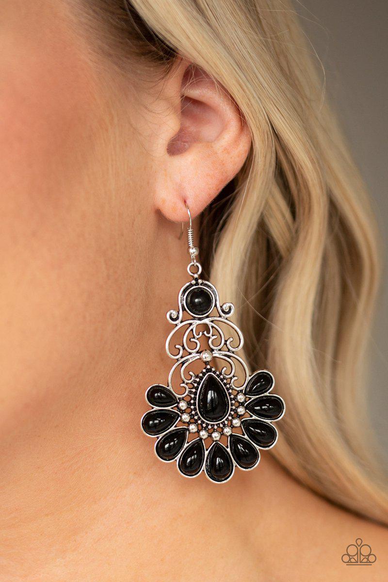 Paradise Parlor Black and Silver Earrings - Paparazzi Accessories - model -CarasShop.com - $5 Jewelry by Cara Jewels