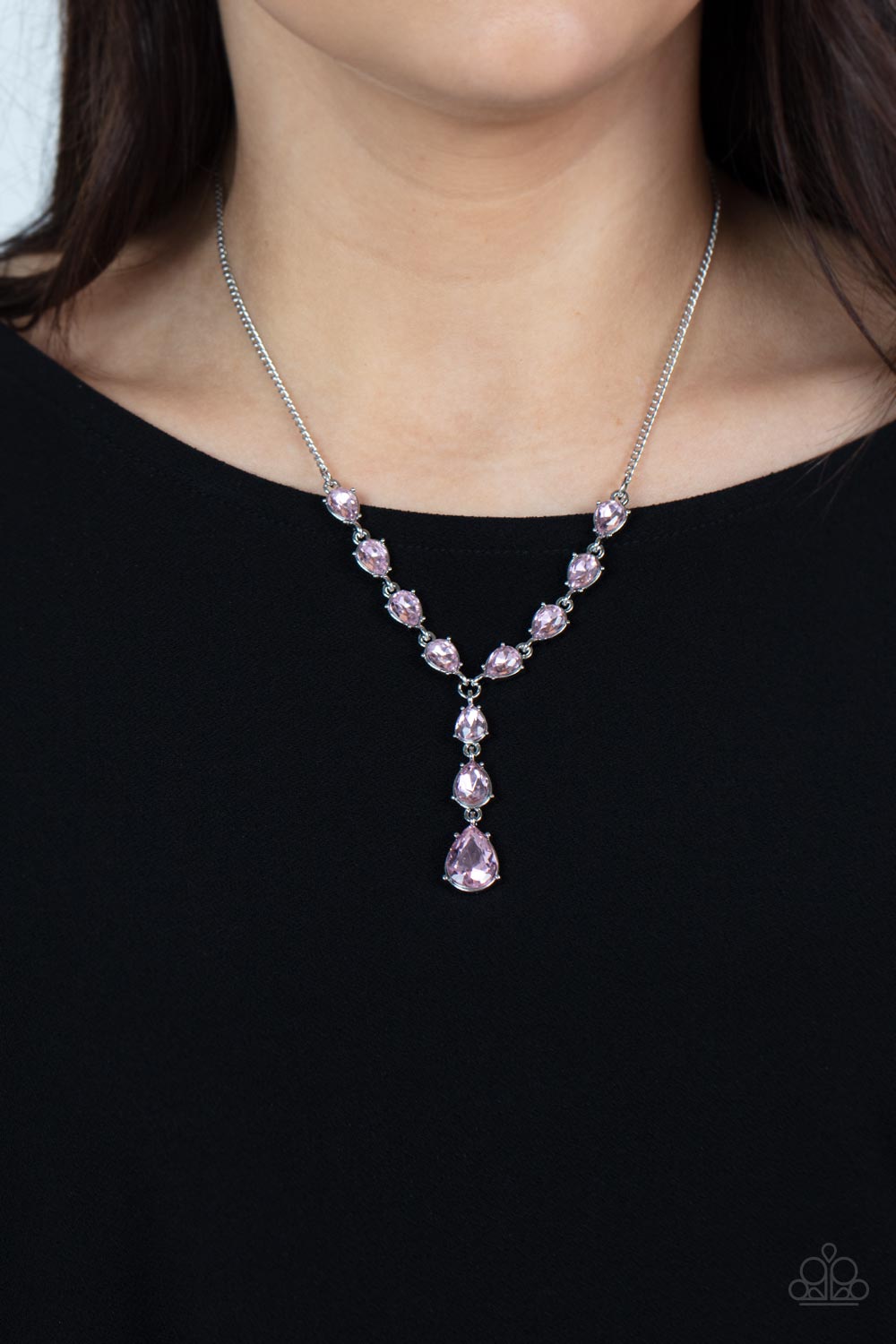 Park Avenue A-Lister Pink Rhinestone Necklace - Paparazzi Accessories-on model - CarasShop.com - $5 Jewelry by Cara Jewels