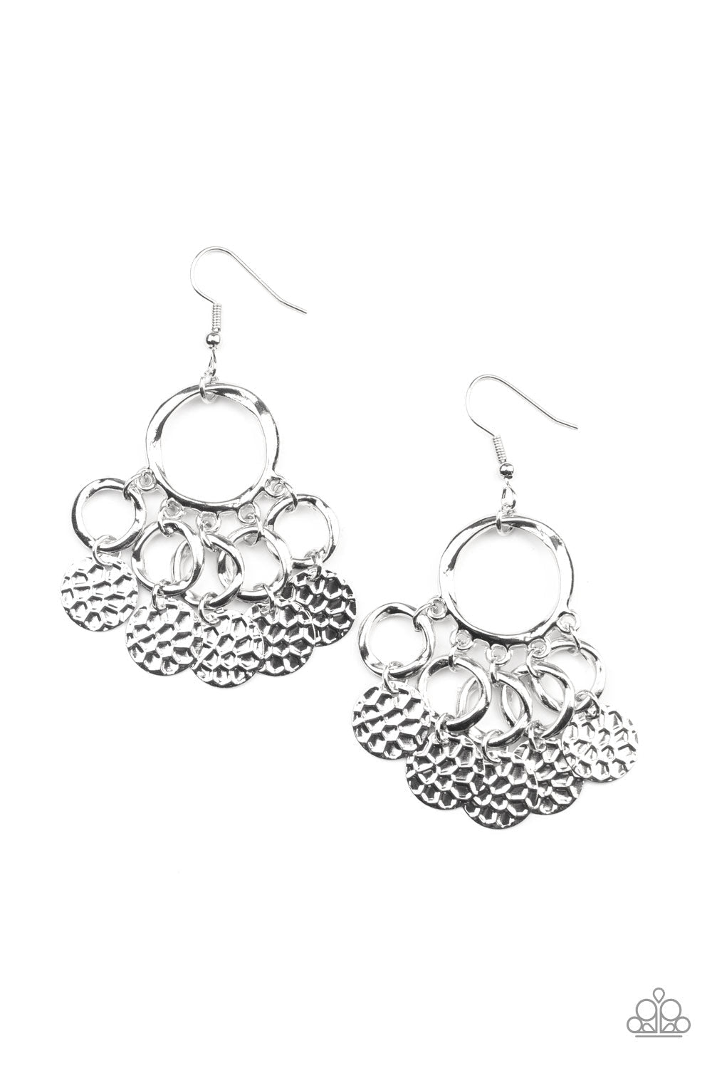 Partners In CHIME Silver Earrings - Paparazzi Accessories- lightbox - CarasShop.com - $5 Jewelry by Cara Jewels