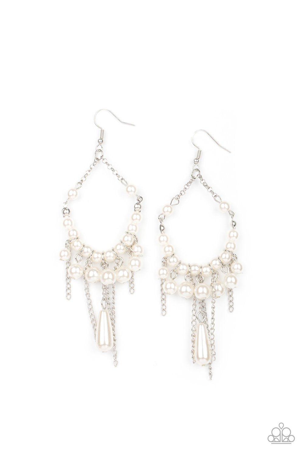 Party Planner Posh White Pearl Earrings - Paparazzi Accessories - lightbox -CarasShop.com - $5 Jewelry by Cara Jewels