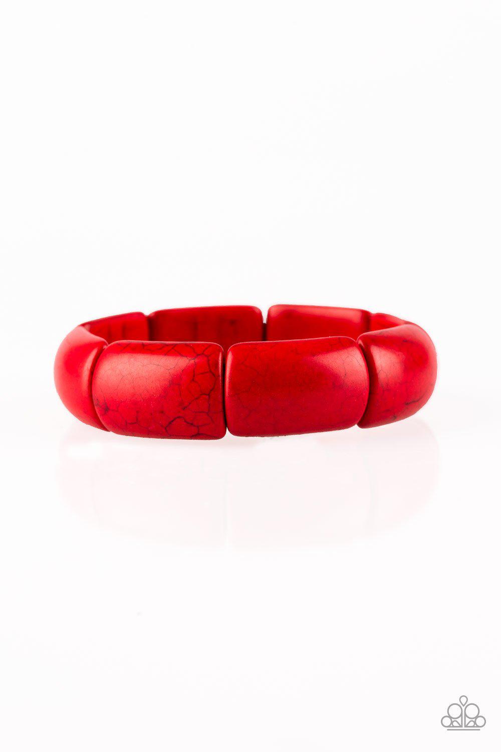 Peace Out Red Stone Stretch Bracelet - Paparazzi Accessories - lightbox -CarasShop.com - $5 Jewelry by Cara Jewels