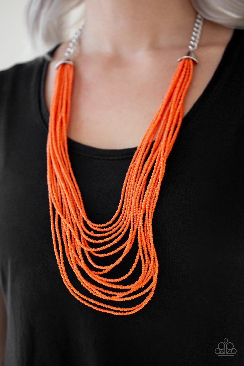 Peacefully Pacific Orange Seed Bead Necklace - Paparazzi Accessories-CarasShop.com - $5 Jewelry by Cara Jewels