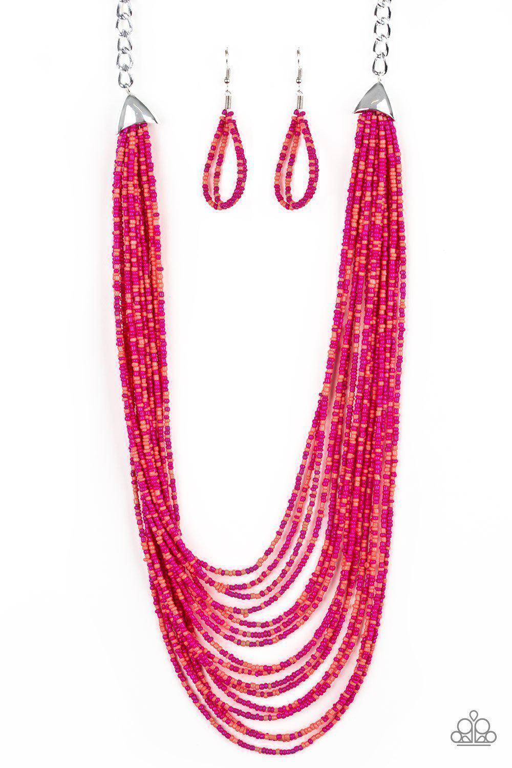 Peacefully Pacific Pink and Coral Seed Bead Necklace and matching Earrings - Paparazzi Accessories-CarasShop.com - $5 Jewelry by Cara Jewels