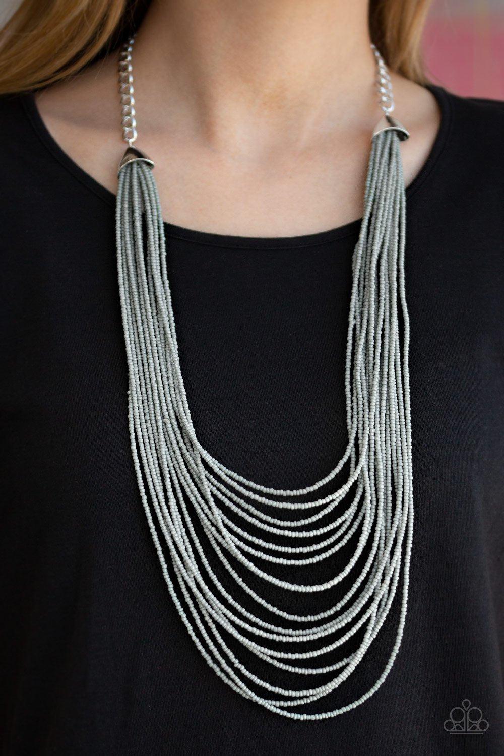Peacefully Pacific Silver Seed Bead Necklace - Paparazzi Accessories-CarasShop.com - $5 Jewelry by Cara Jewels
