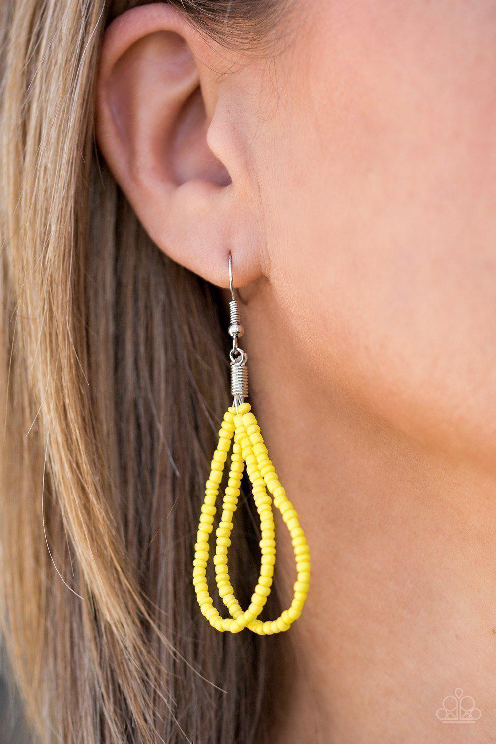 Peacefully Pacific Yellow Seed Bead Necklace and matching Earrings - Paparazzi Accessories-CarasShop.com - $5 Jewelry by Cara Jewels