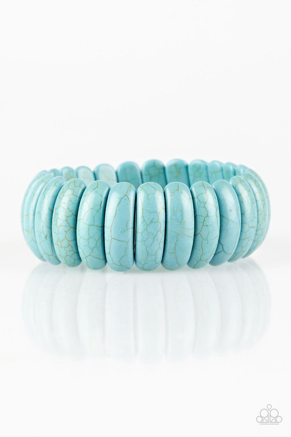 Peacefully Primal Turquoise Blue Stone Stretch Bracelet - Paparazzi Accessories-CarasShop.com - $5 Jewelry by Cara Jewels