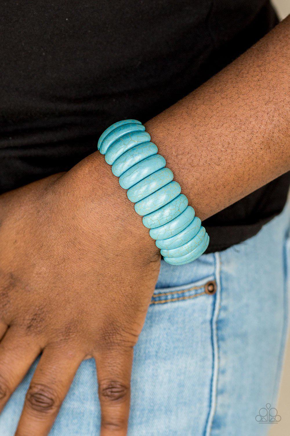 Peacefully Primal Turquoise Blue Stone Stretch Bracelet - Paparazzi Accessories-CarasShop.com - $5 Jewelry by Cara Jewels