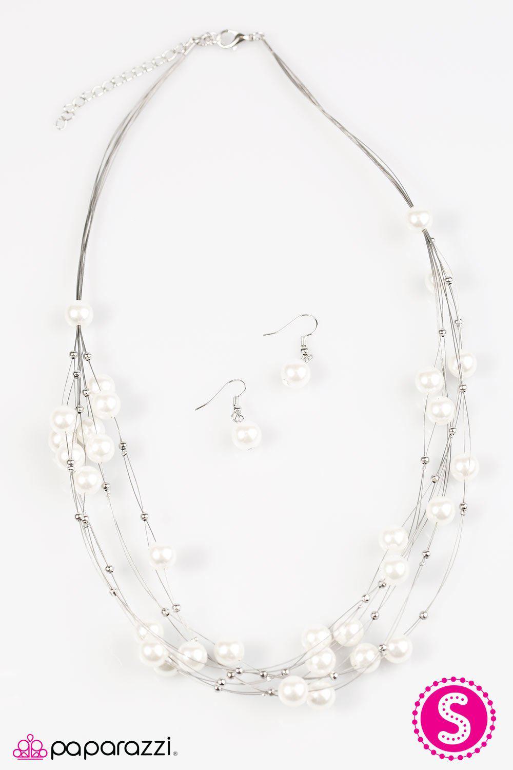 Pearl Armada White Pearl Necklace and matching Earrings - Paparazzi Accessories-CarasShop.com - $5 Jewelry by Cara Jewels