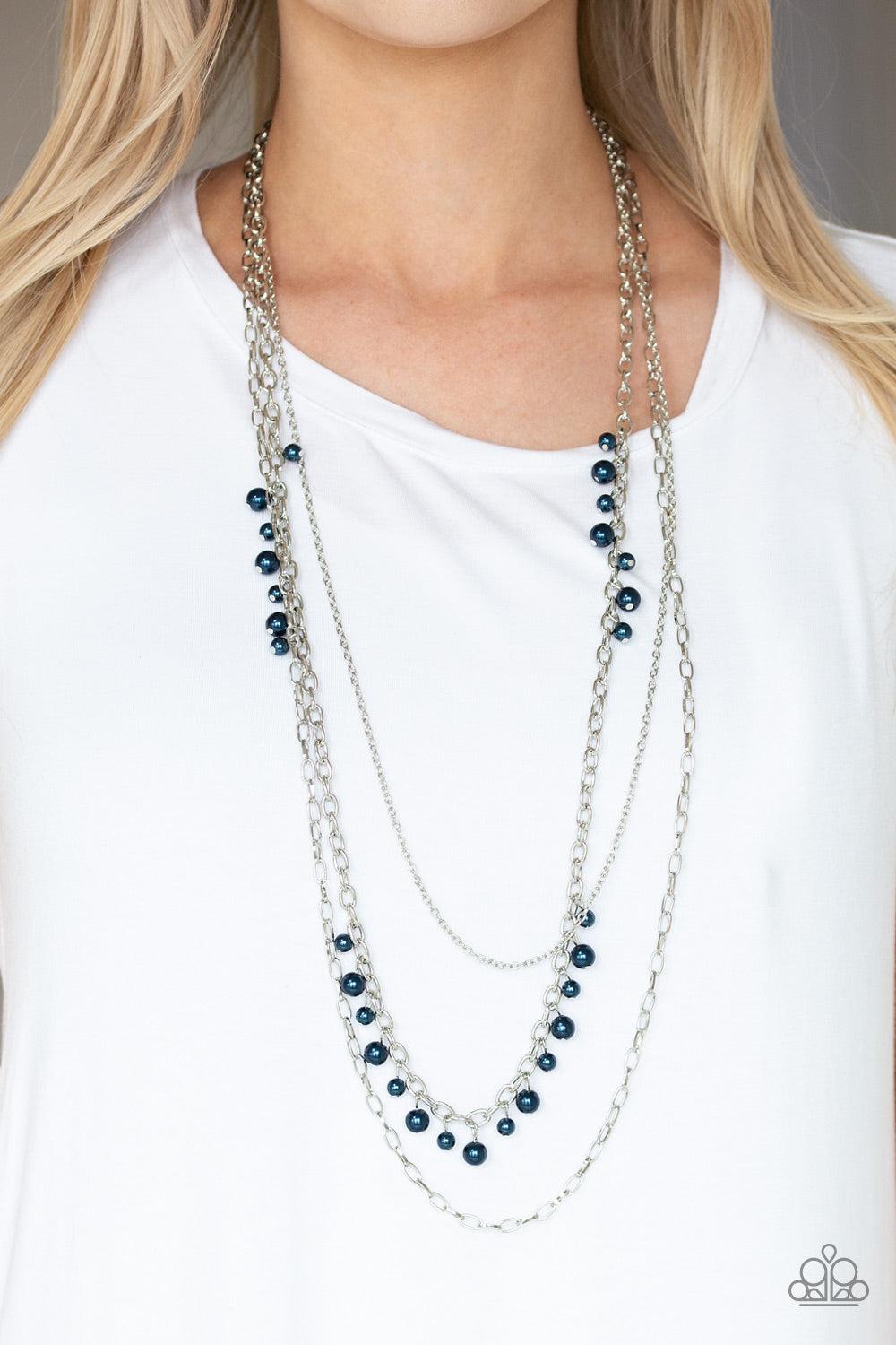 Pearl Pageant Blue Necklace - Paparazzi Accessories- lightbox - CarasShop.com - $5 Jewelry by Cara Jewels