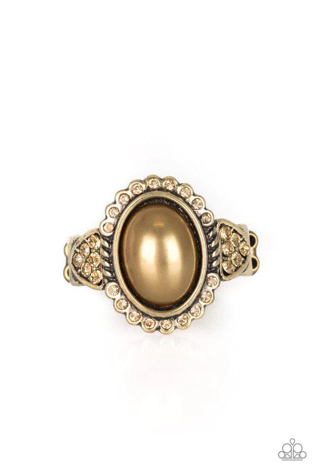 Pearl Party Brass Ring - Paparazzi Accessories- lightbox - CarasShop.com - $5 Jewelry by Cara Jewels