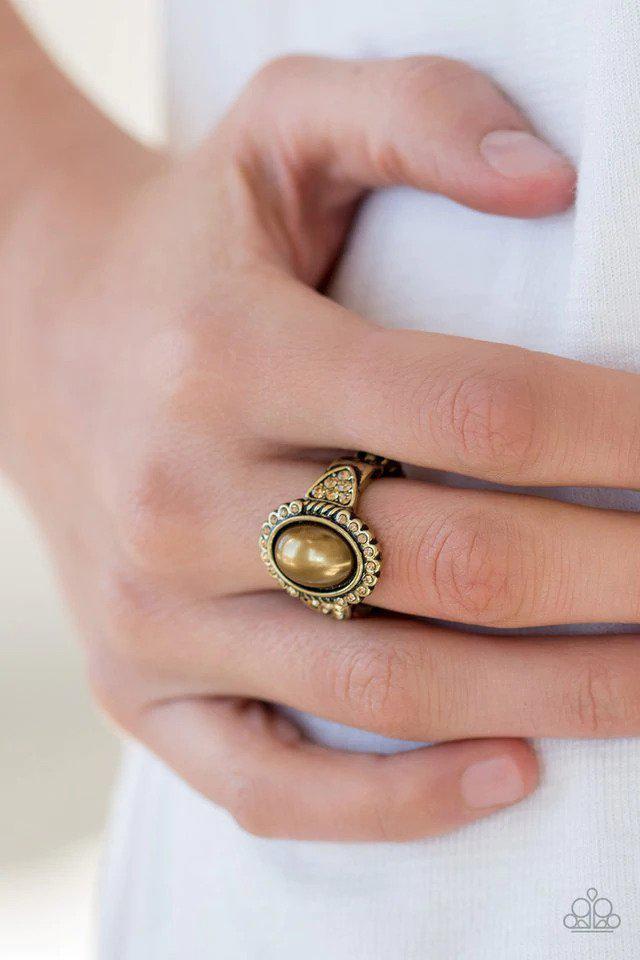 Pearl Party Brass Ring - Paparazzi Accessories- lightbox - CarasShop.com - $5 Jewelry by Cara Jewels