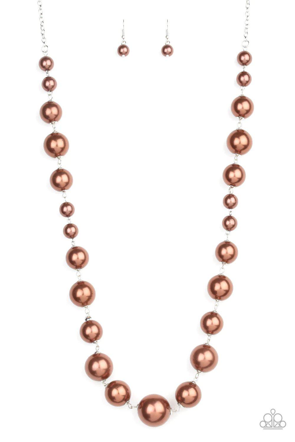 Pearl Prodigy Brown Necklace - Paparazzi Accessories- lightbox - CarasShop.com - $5 Jewelry by Cara Jewels