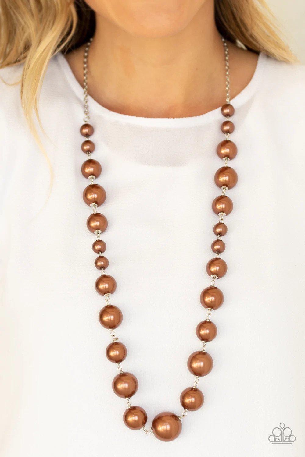 Pearl Prodigy Brown Necklace - Paparazzi Accessories- lightbox - CarasShop.com - $5 Jewelry by Cara Jewels