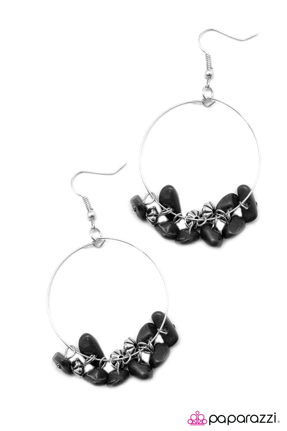 Pebble Beach Black Stone Hoop Earrings - Paparazzi Accessories-CarasShop.com - $5 Jewelry by Cara Jewels