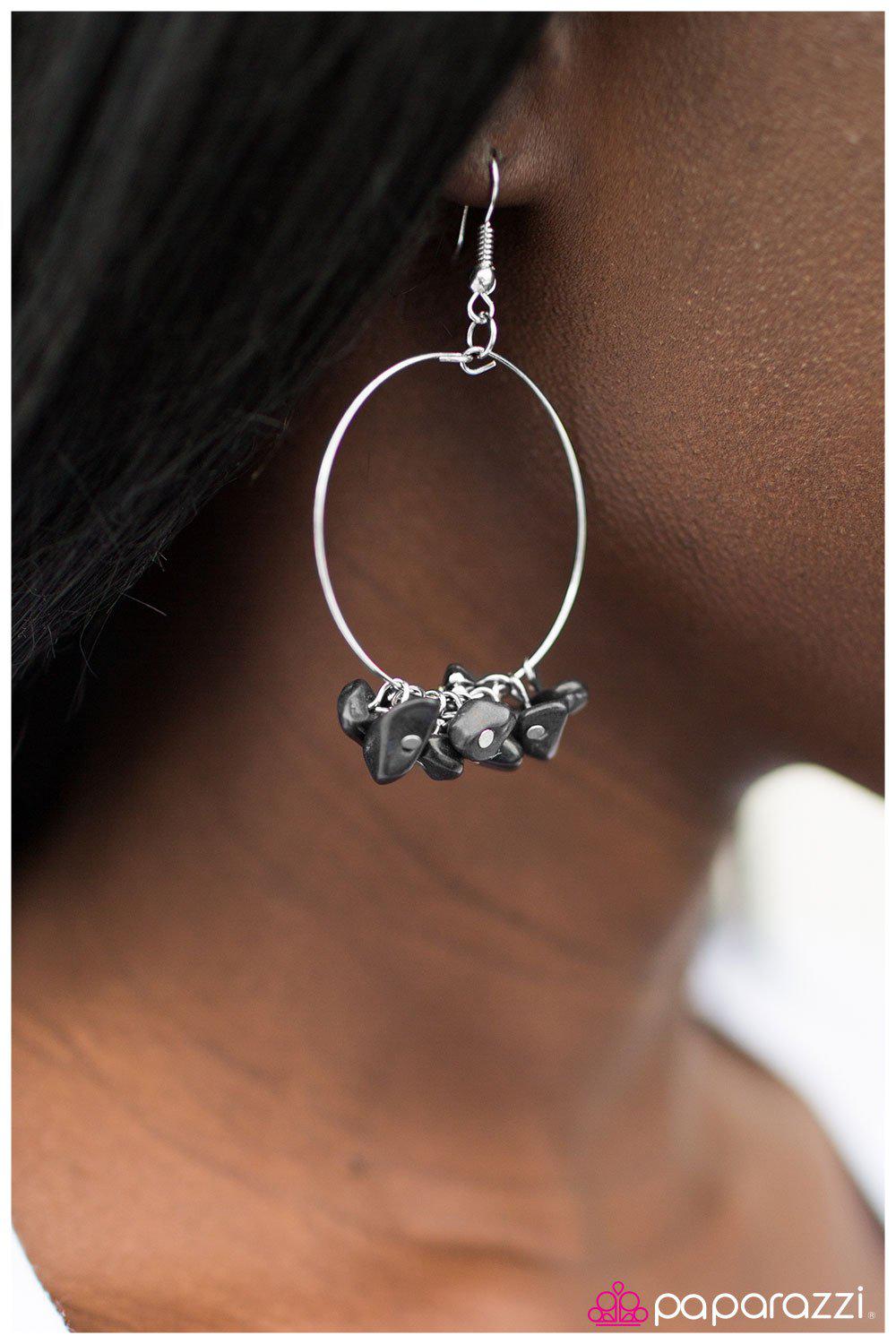 Pebble Beach Black Stone Hoop Earrings - Paparazzi Accessories-CarasShop.com - $5 Jewelry by Cara Jewels
