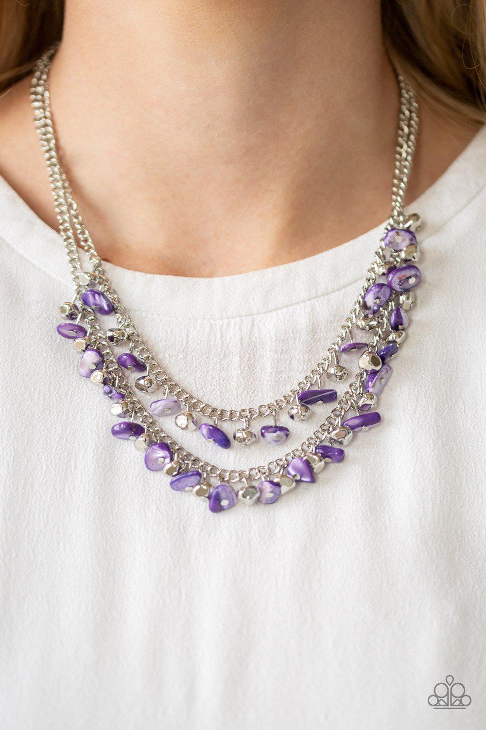 Pebble Pioneer Purple Stone Necklace - Paparazzi Accessories - model -CarasShop.com - $5 Jewelry by Cara Jewels