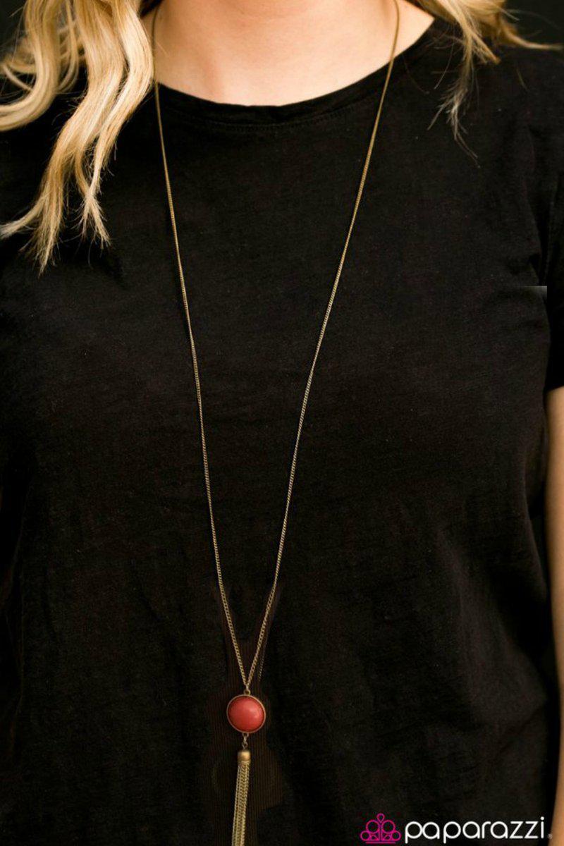 Pep In Your Step Brown Necklace - Paparazzi Accessories-on model - CarasShop.com - $5 Jewelry by Cara Jewels