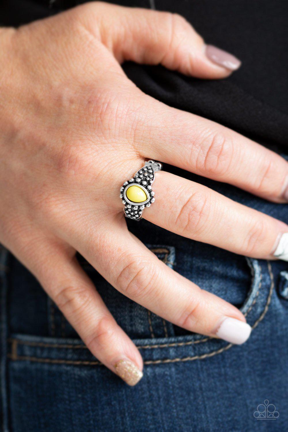 Pep Talk Yellow and Silver Ring - Paparazzi Accessories-CarasShop.com - $5 Jewelry by Cara Jewels