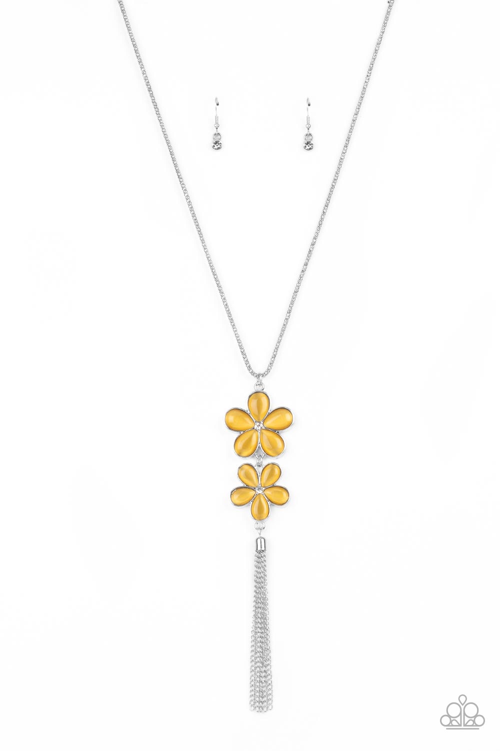 Perennial Powerhouse Yellow Cat&#39;s Eye Stone Flower Necklace - Paparazzi Accessories- lightbox - CarasShop.com - $5 Jewelry by Cara Jewels