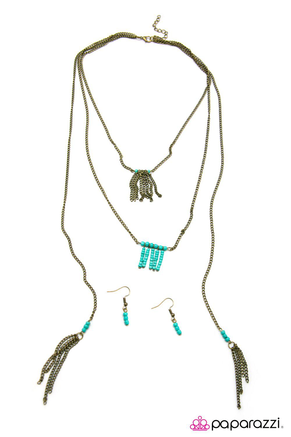 Perfect Balance Brass and Turquoise Blue Seed Bead Necklace - Paparazzi Accessories-CarasShop.com - $5 Jewelry by Cara Jewels