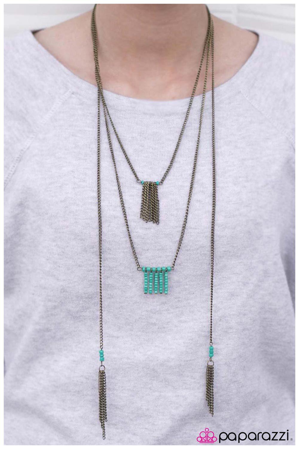 Perfect Balance Brass and Turquoise Blue Seed Bead Necklace - Paparazzi Accessories-CarasShop.com - $5 Jewelry by Cara Jewels