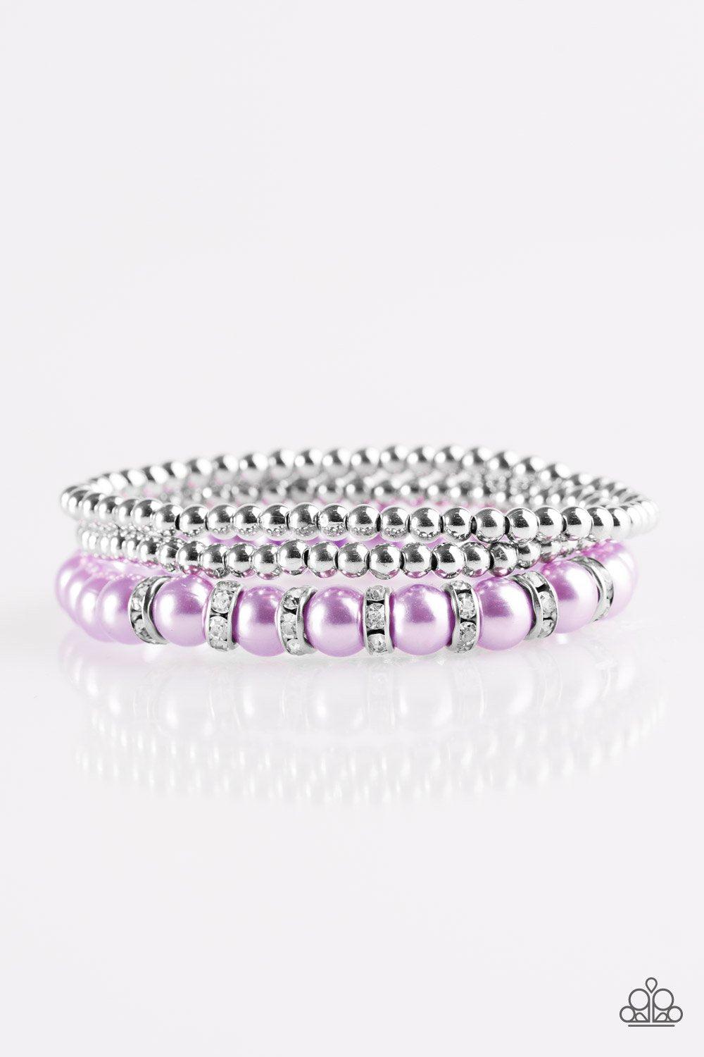 Perfect POSH-ture Silver and Purple Pearl Bracelet Set - Paparazzi Accessories-CarasShop.com - $5 Jewelry by Cara Jewels
