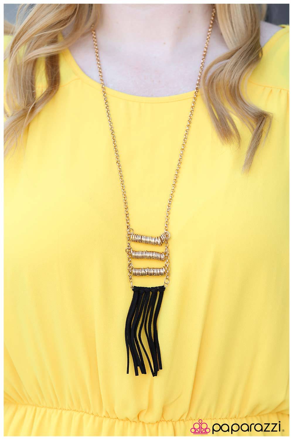 Persuede Me Gold and Black Fringe Necklace - Paparazzi Accessories-CarasShop.com - $5 Jewelry by Cara Jewels
