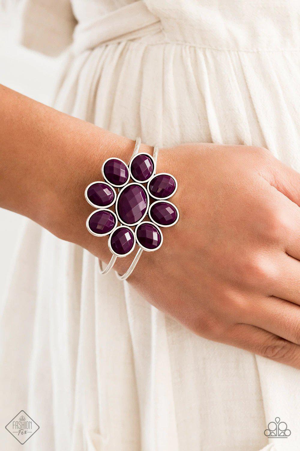 Petal Persuasion Purple Flower Bracelet - Paparazzi Accessories-on model - CarasShop.com - $5 Jewelry by Cara Jewels