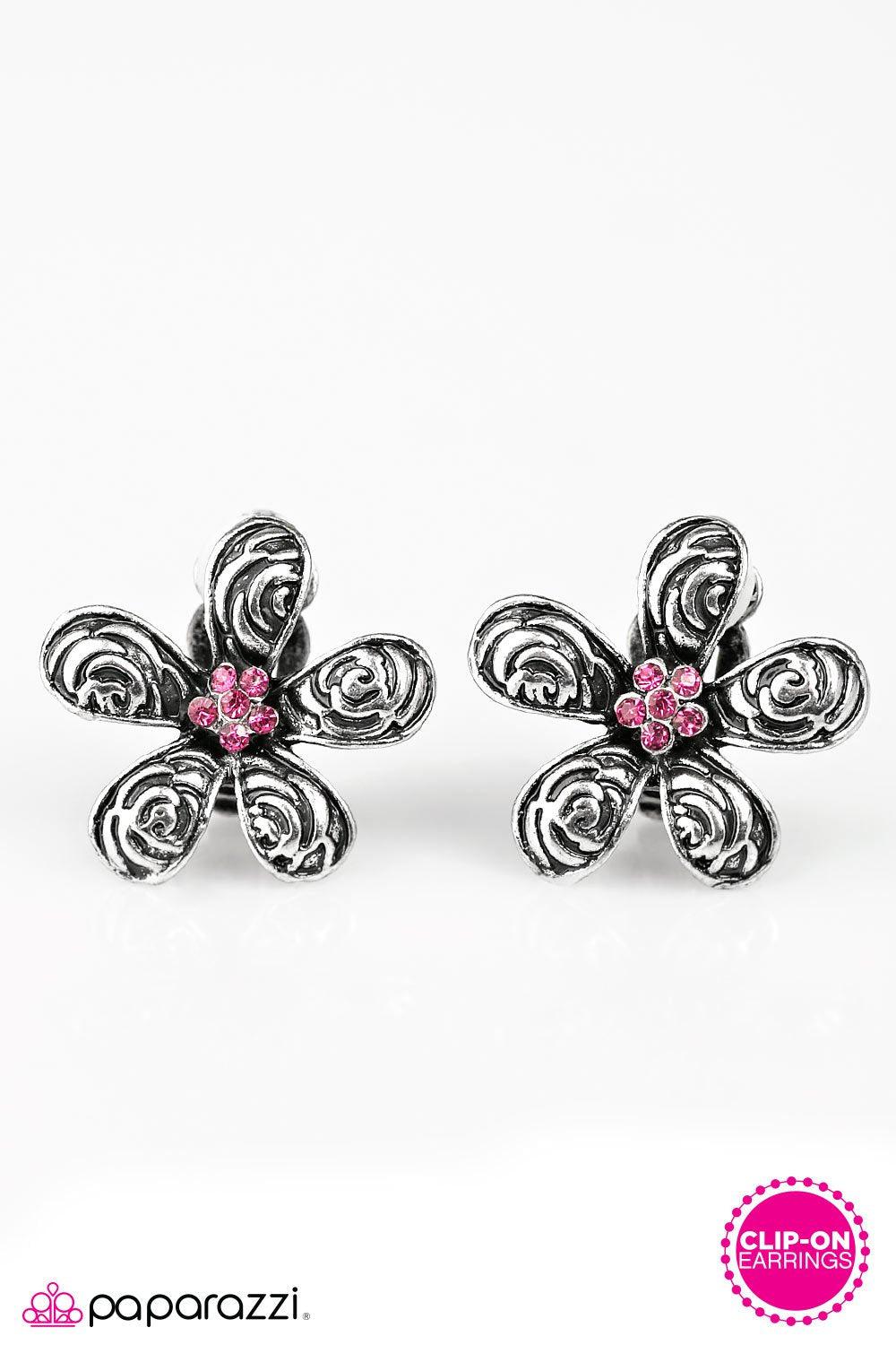 Petal Spectacular Pink Flower Clip-on Earrings - Paparazzi Accessories-CarasShop.com - $5 Jewelry by Cara Jewels