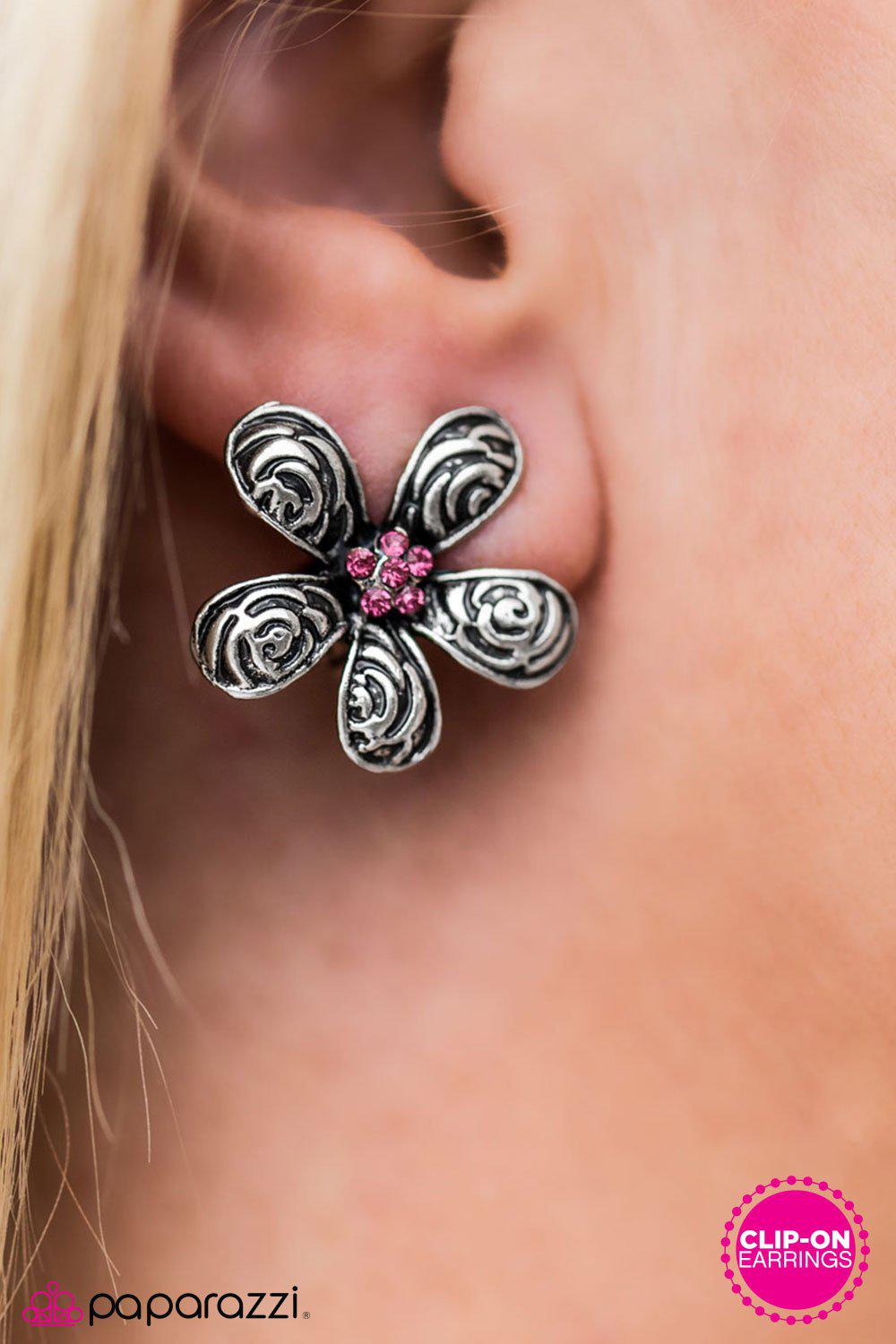 Petal Spectacular Pink Flower Clip-on Earrings - Paparazzi Accessories-CarasShop.com - $5 Jewelry by Cara Jewels