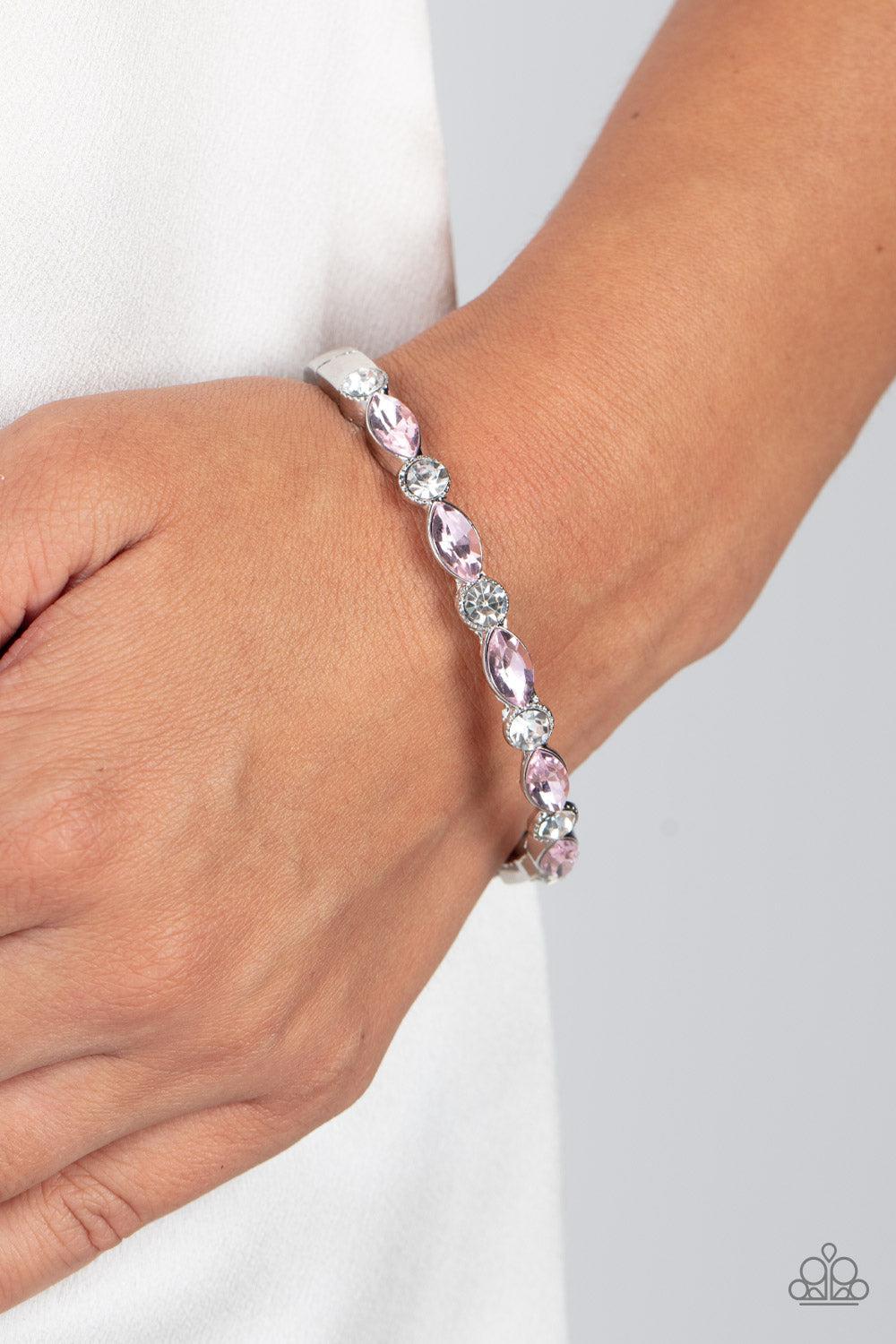Petitely Powerhouse Pink Rhinestone Bracelet - Paparazzi Accessories-on model - CarasShop.com - $5 Jewelry by Cara Jewels