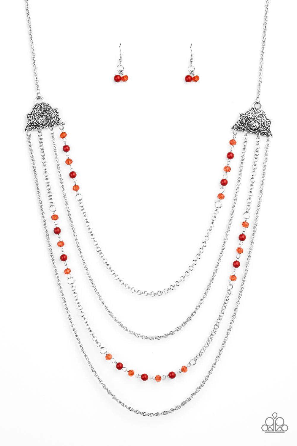 Pharaoh Finesse Red Necklace - Paparazzi Accessories- lightbox - CarasShop.com - $5 Jewelry by Cara Jewels