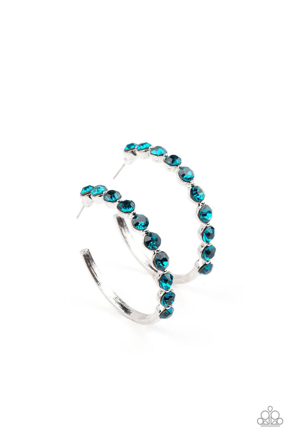 Photo Finish Blue Rhinestone Hoop Earrings - Paparazzi Accessories- lightbox - CarasShop.com - $5 Jewelry by Cara Jewels