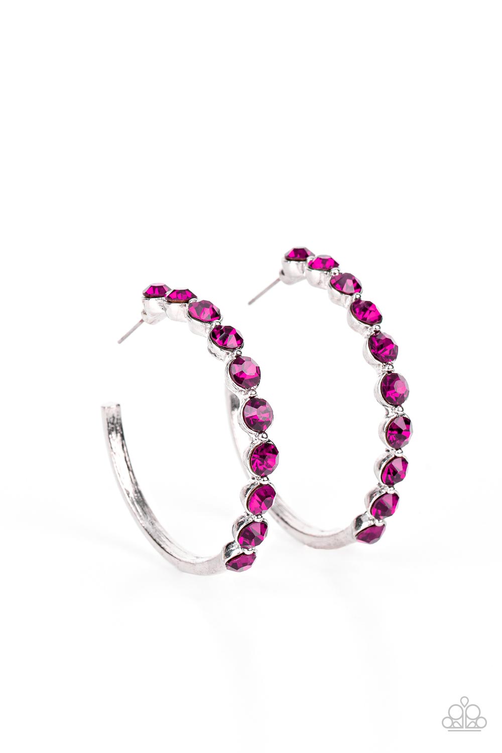 Photo Finish Pink Rhinestone Hoop Earrings - Paparazzi Accessories- lightbox - CarasShop.com - $5 Jewelry by Cara Jewels