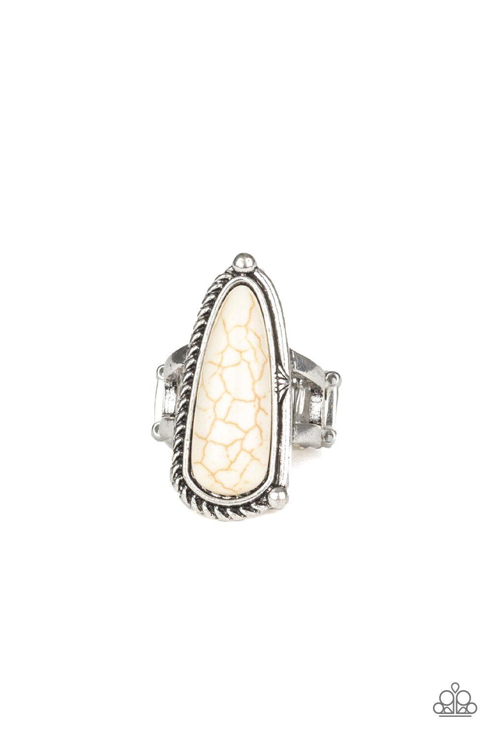 Pioneer Plains White Stone and Silver Ring - Paparazzi Accessories- lightbox - CarasShop.com - $5 Jewelry by Cara Jewels