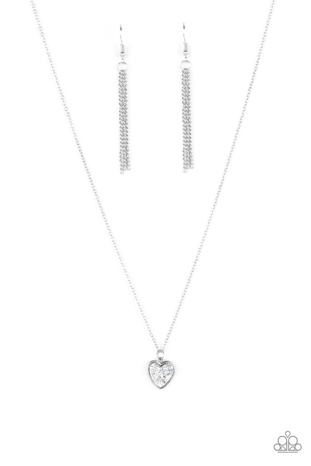 Pitter-Patter, Goes My Heart Silver Heart Necklace - Paparazzi Accessories- lightbox - CarasShop.com - $5 Jewelry by Cara Jewels