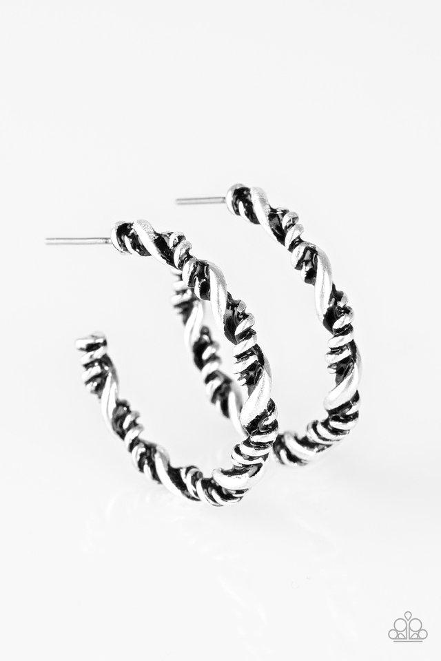 Plainly Panama Silver Hoop Earrings - Paparazzi Accessories-CarasShop.com - $5 Jewelry by Cara Jewels