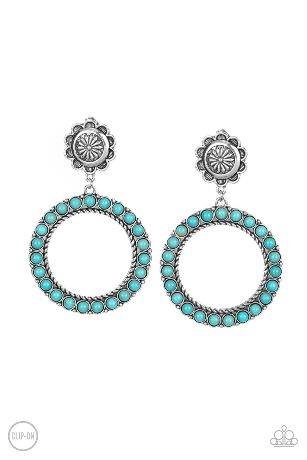 Playfully Prairie Turquoise Blue Stone Clip-On Earrings - Paparazzi Accessories- lightbox - CarasShop.com - $5 Jewelry by Cara Jewels
