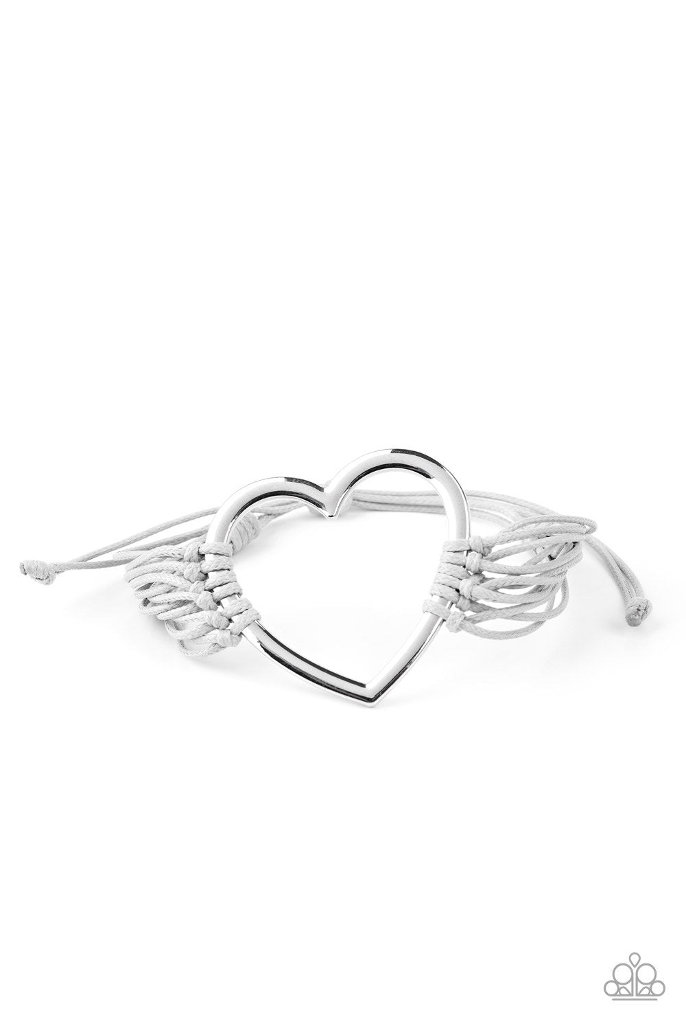 Playing With My HEARTSTRINGS Silver Heart Charm Urban Knot Bracelet - Paparazzi Accessories - lightbox -CarasShop.com - $5 Jewelry by Cara Jewels