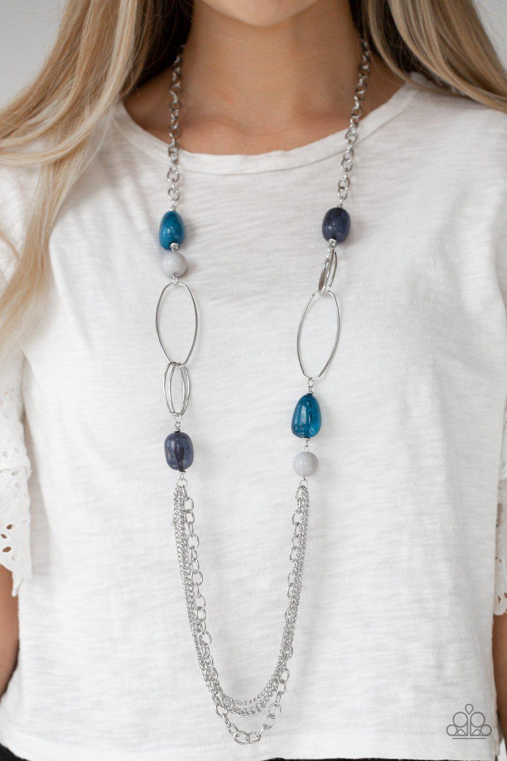 Pleasant Promenade Multi Blue and Gray Necklace - Paparazzi Accessories - model -CarasShop.com - $5 Jewelry by Cara Jewels