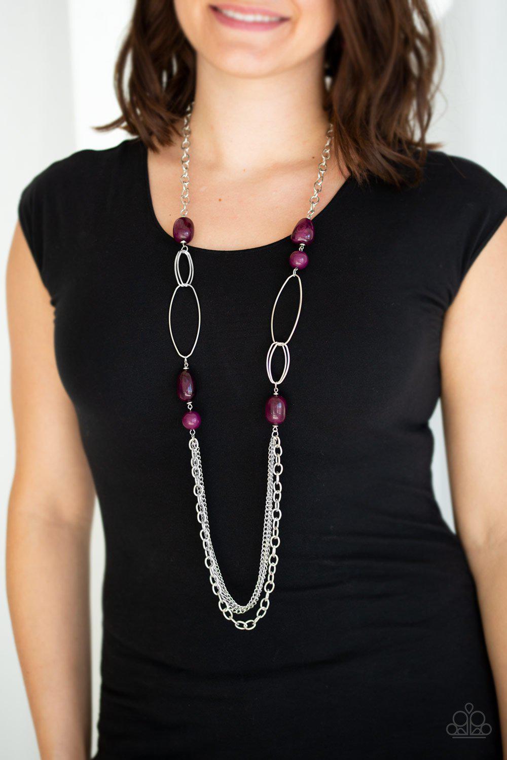 Pleasant Promenade Purple and Silver Necklace - Paparazzi Accessories - model -CarasShop.com - $5 Jewelry by Cara Jewels