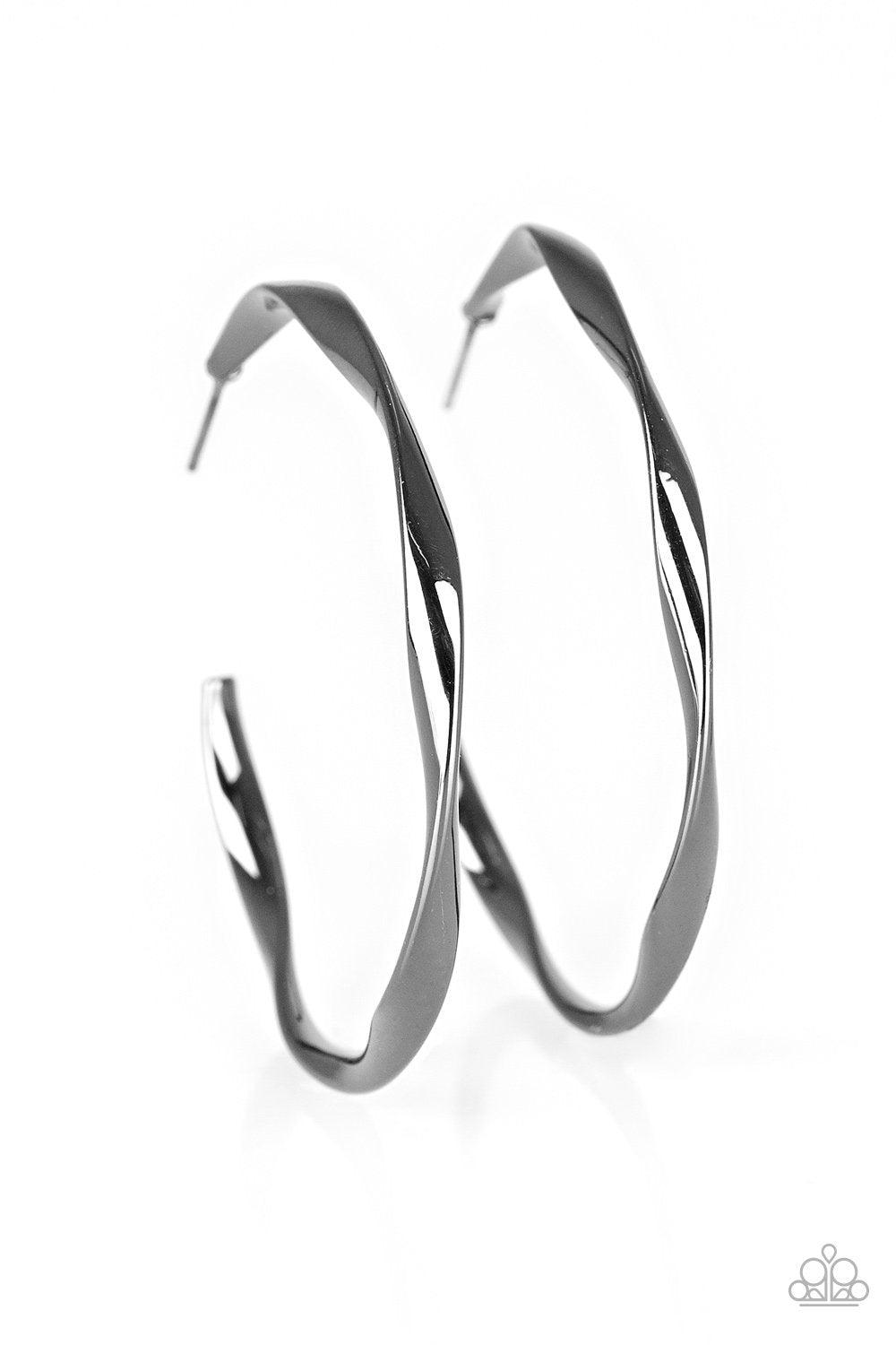 Plot Twist Gunmetal Black Hoop Earrings - Paparazzi Accessories-CarasShop.com - $5 Jewelry by Cara Jewels