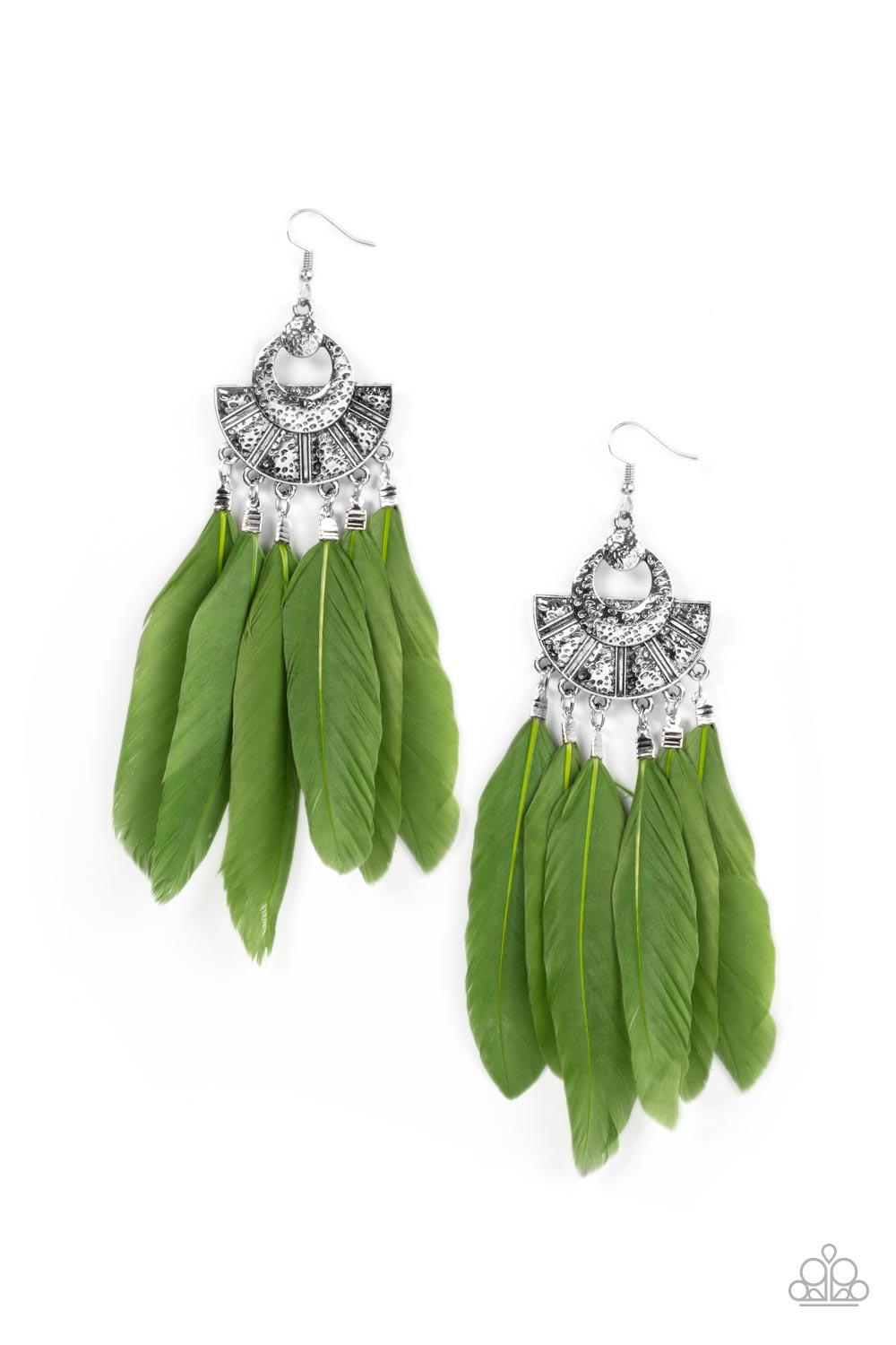 Plume Paradise Green Feather Earrings - Paparazzi Accessories- lightbox - CarasShop.com - $5 Jewelry by Cara Jewels